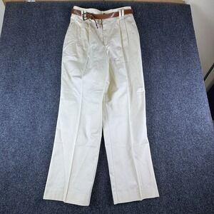 VTG EHL Dress Pants Womens 29x28 Off White Cotton No Wrinkle Pleated With Belt